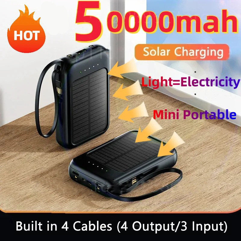 Usb Charger Dynamo - 50000mah Güneş Enerjili Powerbank, Dahili Kablolu