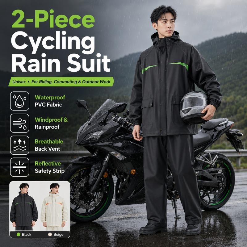 Cycling Commute In Rain - Unisex 2 Parçalı Su Geçirmez Bisiklet