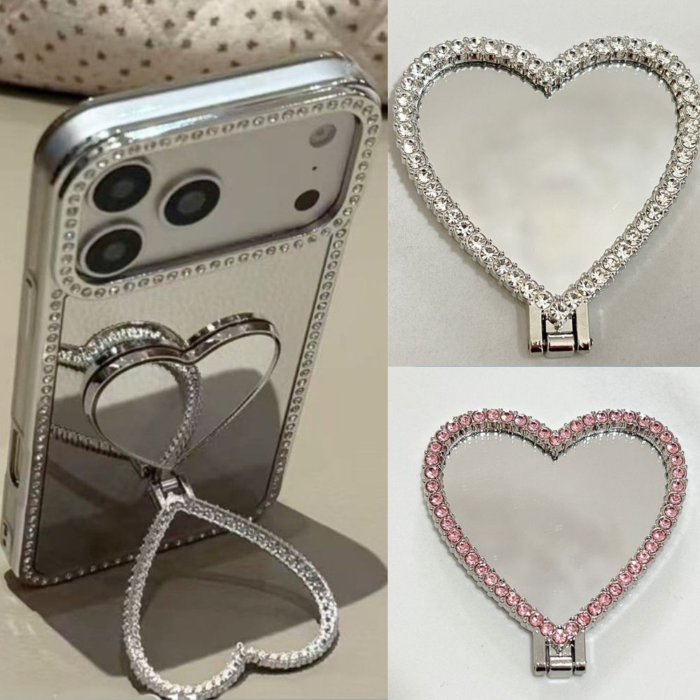 Kickstand Adjustable - Aynalı Bling Elmas Kalp Telefon Standı